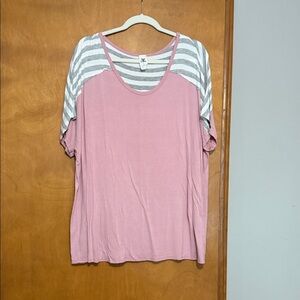 Sew in Love Pink and Gray Striped Sleeve Top